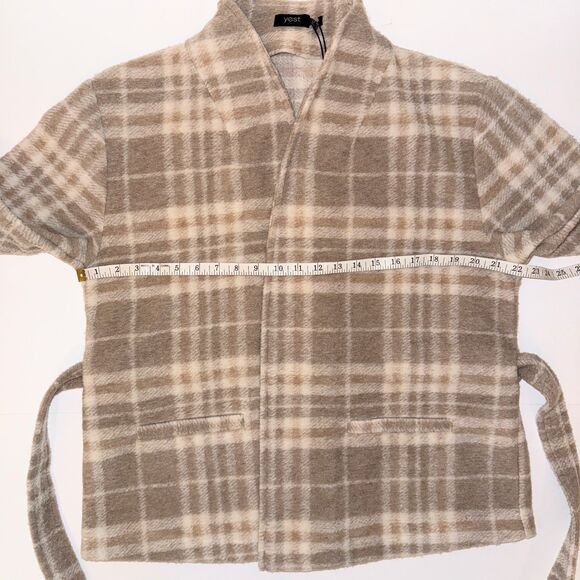 NWT Yest Netherlands Evolet Jacket Short Blanket Coat Sandy White Plaid Tie 12 - Picture 9 of 16